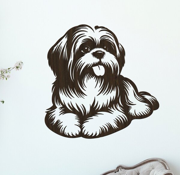 Dřevěný obraz ležícího Shih Tzu | Rozměry (cm): 40x40 | Zvolte barvu dekoru: Wenge