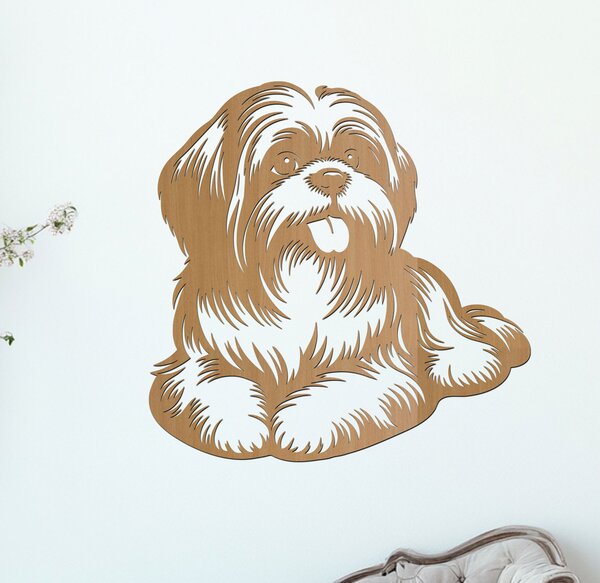 Dřevěný obraz ležícího Shih Tzu | Rozměry (cm): 40x40 | Zvolte barvu dekoru: Wenge