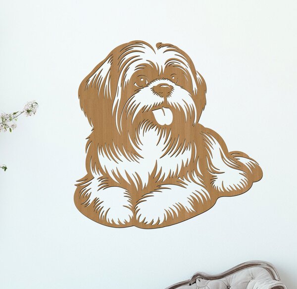 Dřevěný obraz ležícího Shih Tzu | Rozměry (cm): 40x40 | Zvolte barvu dekoru: Wenge