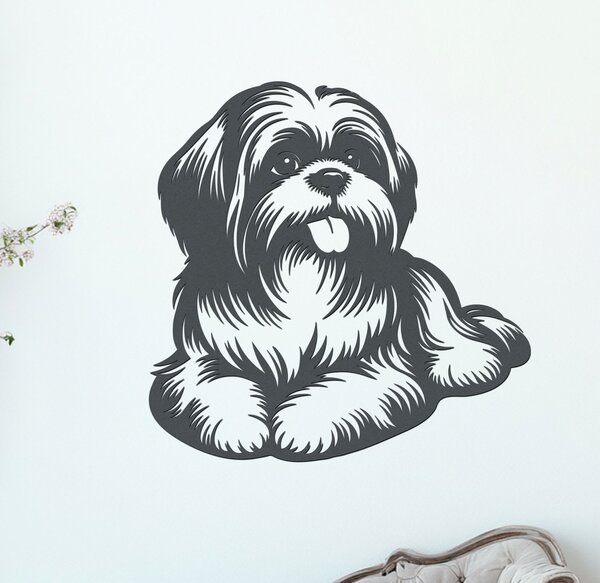Dřevěný obraz ležícího Shih Tzu | Rozměry (cm): 40x40 | Zvolte barvu dekoru: Wenge