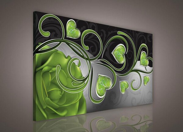 Obraz na plátně srdce se zelenou růží 231O1, 100 x 75 cm, IMPOL TRADE