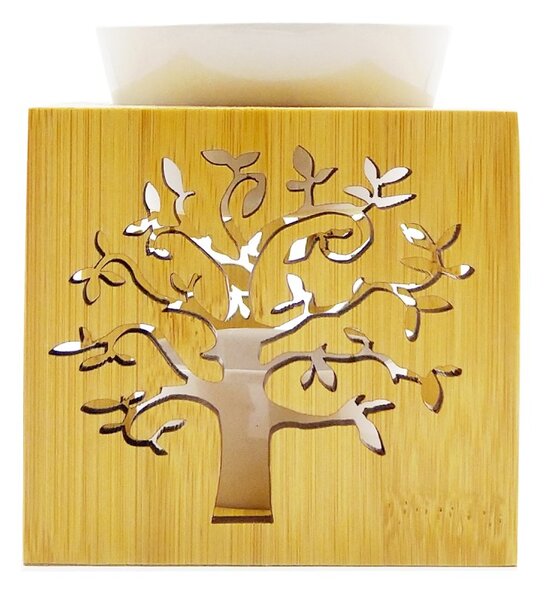 Klasická aromalampa ITEM Strom života, na vosky i oleje, dřevo/porcelán, bílá