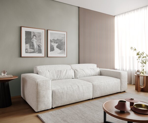DELIFE Pohovka XL Sirpio 230x95 cm bouclé krémová bílá