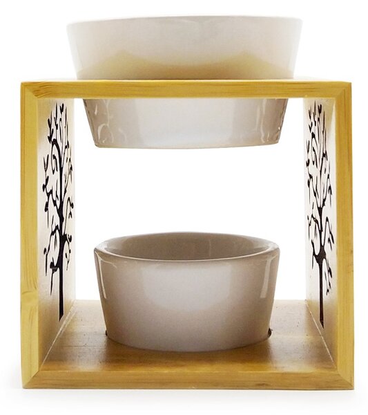 Klasická aromalampa ITEM Strom života, na vosky i oleje, dřevo/porcelán, bílá