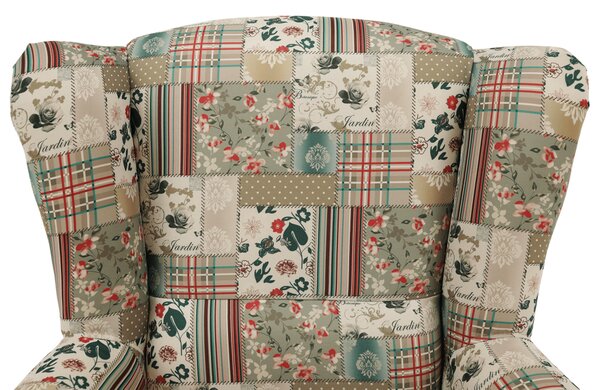 Křeslo ušák, látka patchwork Viorica 1, Charlot