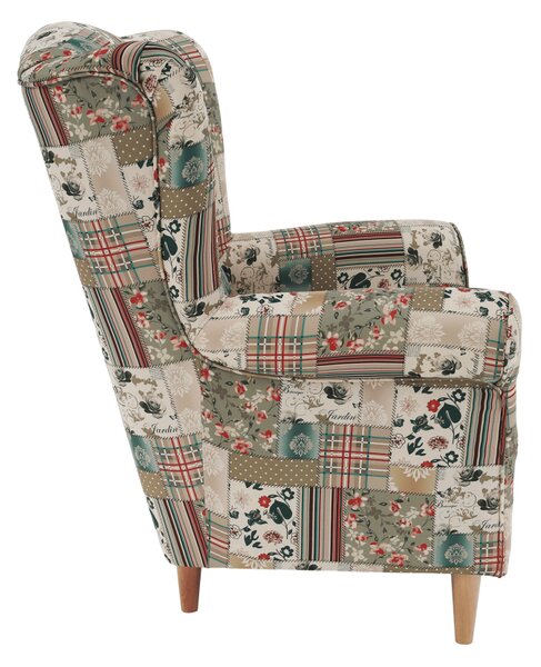 Křeslo ušák, látka patchwork Viorica 1, Charlot