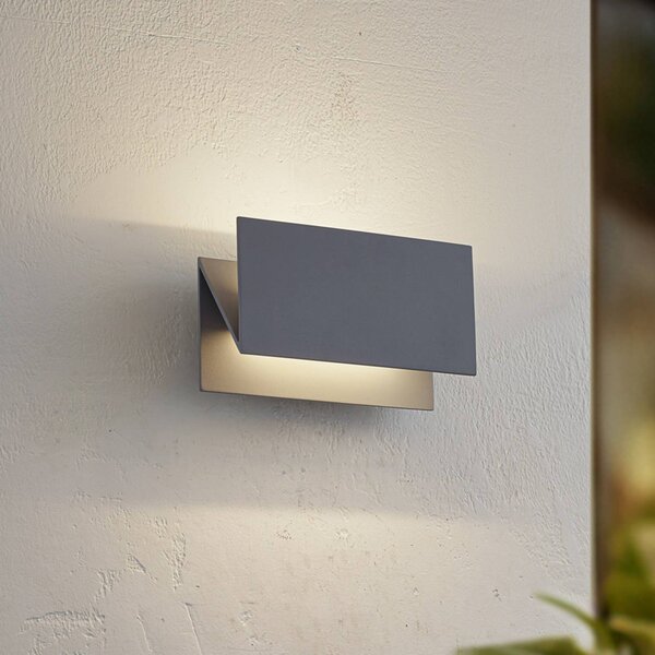 Lucande Venkovní nástěnné svítidlo LED Meja, šedé, hliník, 27 cm, IP54, Hliník / šedá / zinek, Moderní, Nástěnné svítidlo