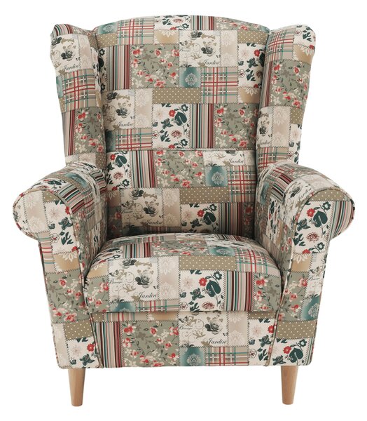 Křeslo ušák, látka patchwork Viorica 1, Charlot
