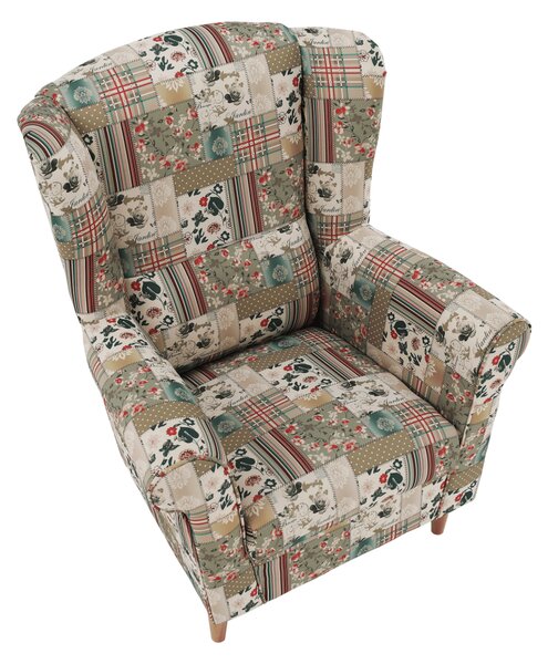 Křeslo ušák, látka patchwork Viorica 1, Charlot