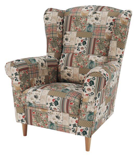 Křeslo ušák, látka patchwork Viorica 1, Charlot