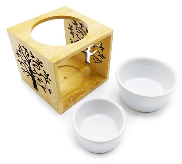 Klasická aromalampa ITEM Strom života, na vosky i oleje, dřevo/porcelán, bílá