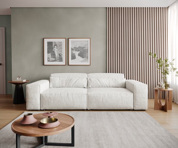 DELIFE Pohovka XL Sirpio 230x95 cm bouclé krémová bílá