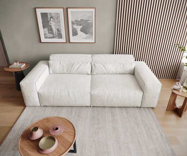 DELIFE Pohovka XL Sirpio 230x95 cm bouclé krémová bílá