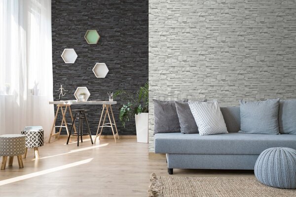 Vliesové tapety na zeď Origin 02363-30, kámen pískovec šedý, rozměr 10,05 m x 0,53 m, P+S International