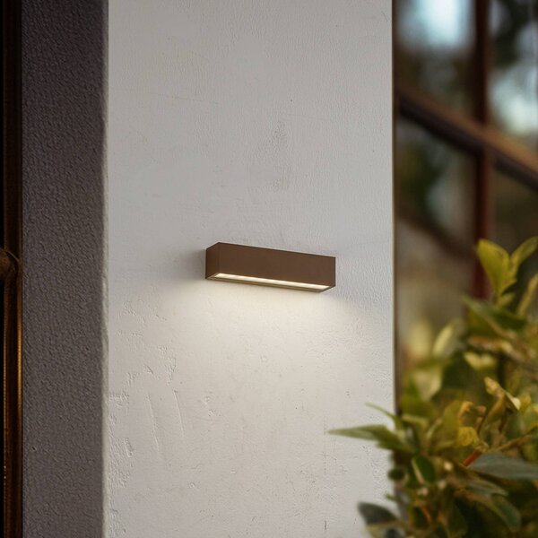 Lucande LED venkovní nástěnné svítidlo Lengo, 25 cm, hnědá, dolů, 3000K, Hnědá / rez, Hliník, Moderní, Nástěnné bodové svítidlo