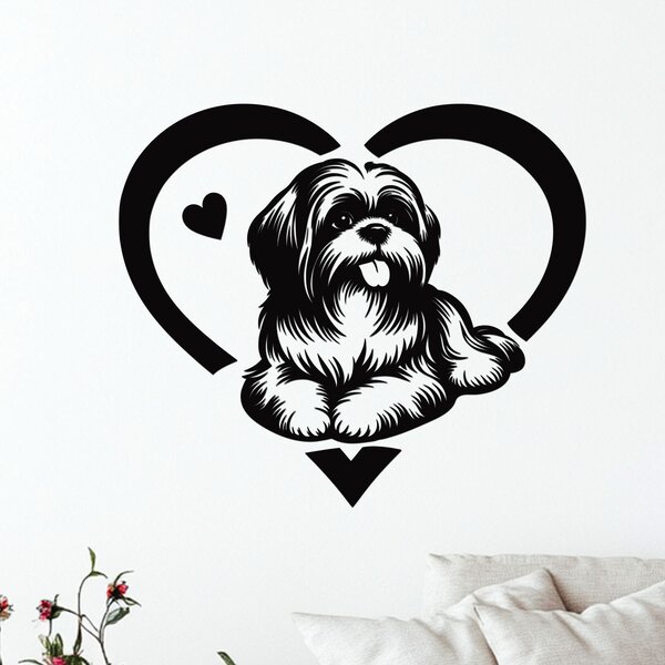 Dřevěný obraz ležícího SHIH TZU v srdci | Rozměry (cm): 40x35 | Zvolte barvu dekoru: Ořech