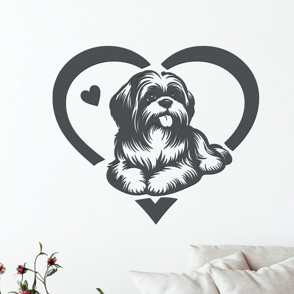Dřevěný obraz ležícího SHIH TZU v srdci | Rozměry (cm): 40x35 | Zvolte barvu dekoru: Ořech