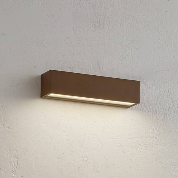 Lucande LED venkovní nástěnné svítidlo Lengo, 25 cm, hnědá, dolů, 3000K, Hnědá / rez, Hliník, Moderní, Nástěnné bodové svítidlo