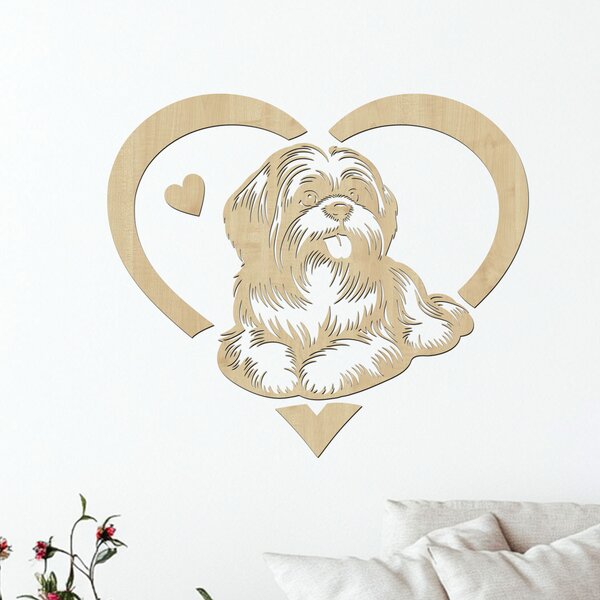 Dřevěný obraz ležícího SHIH TZU v srdci | Rozměry (cm): 40x35 | Zvolte barvu dekoru: Ořech