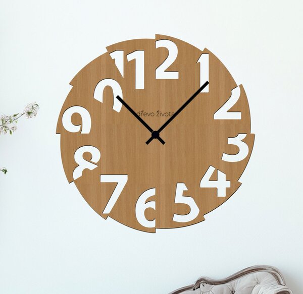 Dřevěné hodiny na stěnu HALF Zvolte barvu dekoru: Černá | Velikost hodin: 35x35