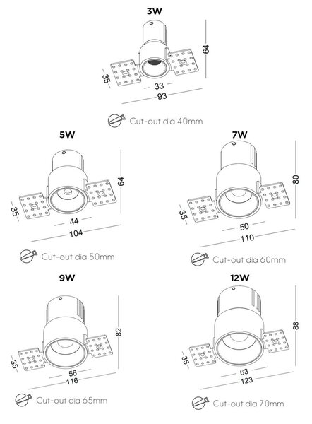 Trimless Spotlight Deep LED zápustné svítidlo 3WPevná