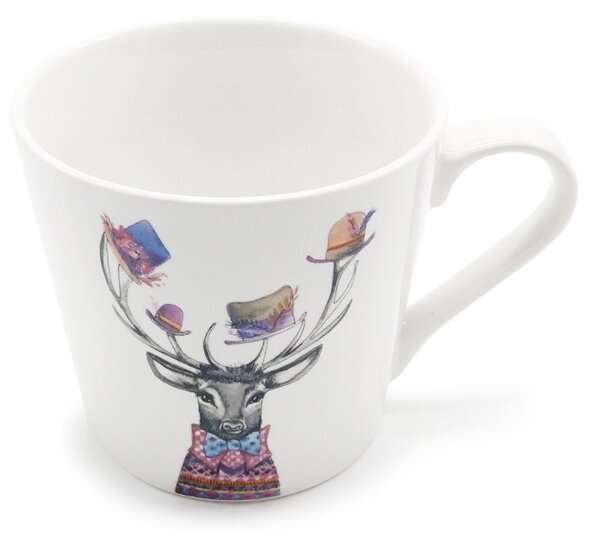 Porcelánový hrnek Kitchen Craft Fešák jelen, bílý, motiv jelena, retro design, Tipperleyhill, 380 ml