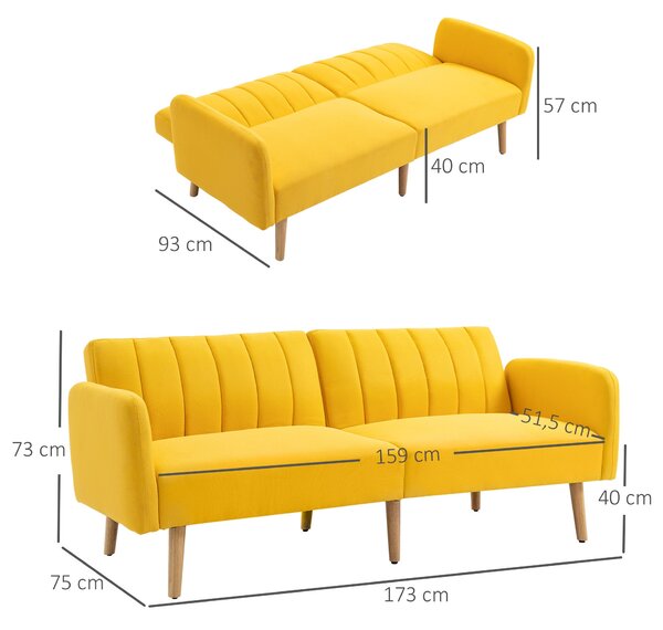 HOMCOM Rozkládací pohovka pro 2 osoby 173x75x73 cm, potažená syntetickým lnem, s nastavitelným 3stupňovým opěradlem a odnímatelnými područkami pro obý