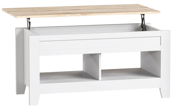 HOMCOM Konferenční stolek s výsuvným víkem, 2 otevřené přihrádky a skrytý úložný prostor 105x50x49 cm Bílá a přírodní | Aosom