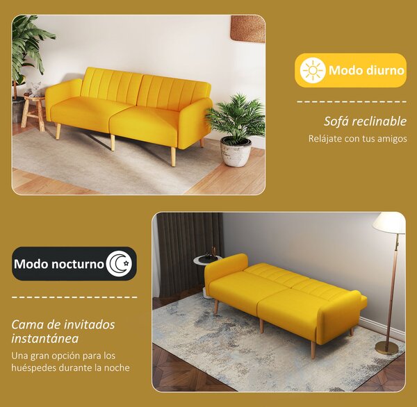 HOMCOM Rozkládací pohovka pro 2 osoby 173x75x73 cm, potažená syntetickým lnem, s nastavitelným 3stupňovým opěradlem a odnímatelnými područkami pro obý