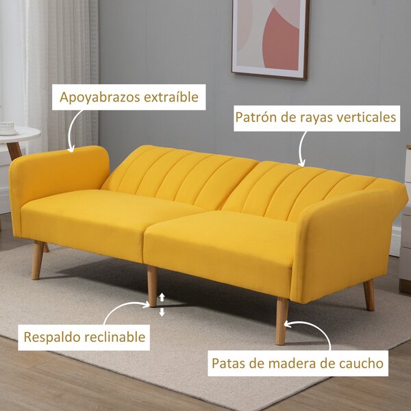 HOMCOM Rozkládací pohovka pro 2 osoby 173x75x73 cm, potažená syntetickým lnem, s nastavitelným 3stupňovým opěradlem a odnímatelnými područkami pro obý