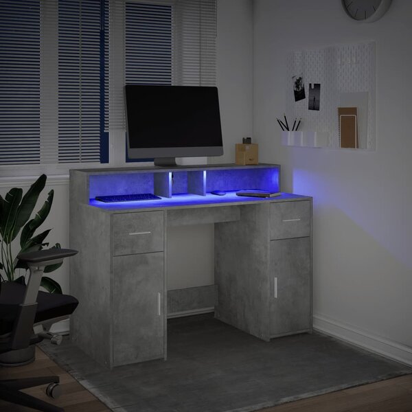 Psací stůl s LED betonově šedý 120x55x91 cm kompozitní dřevo 3309414