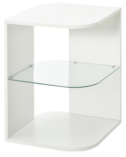 HOMCOM Moderní stolek do obývacího pokoje s 3 policemi a skleněnou deskou, 40x40x56 cm, bílý | Aosom