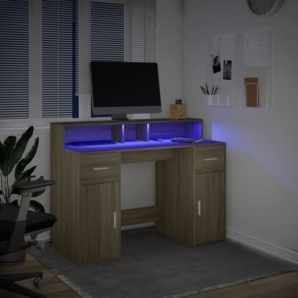 Psací stůl s LED dub sonoma 120 x 55 x 91 cm kompozitní dřevo 3309413