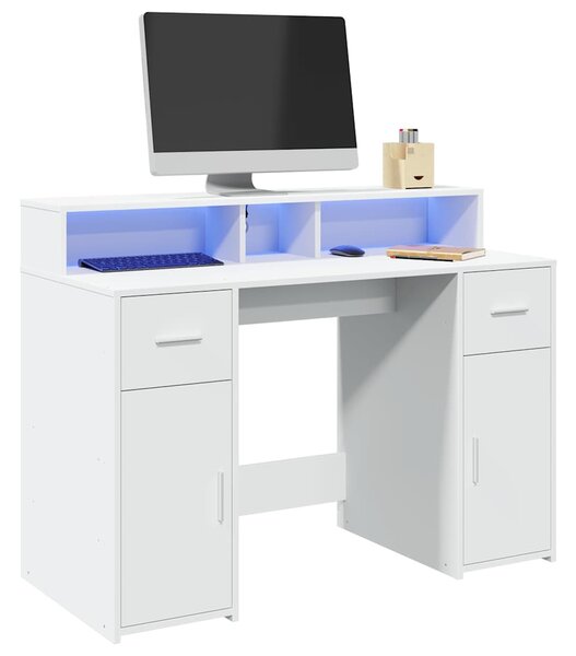 Psací stůl s LED světly bílý 120 x 55 x 91 cm kompozitní dřevo 3309411