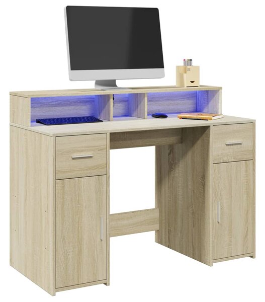Psací stůl s LED dub sonoma 120 x 55 x 91 cm kompozitní dřevo 3309413