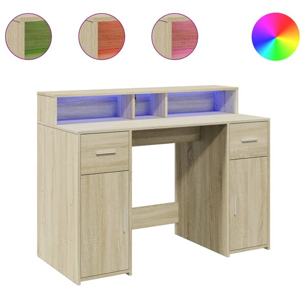 Psací stůl s LED dub sonoma 120 x 55 x 91 cm kompozitní dřevo 3309413