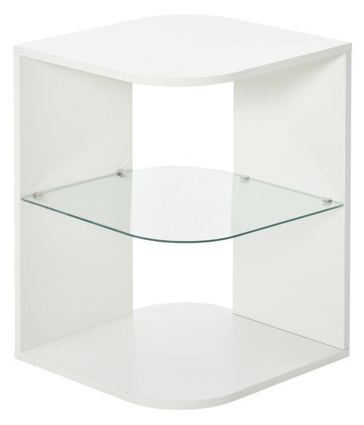 HOMCOM Moderní stolek do obývacího pokoje s 3 policemi a skleněnou deskou, 40x40x56 cm, bílý | Aosom
