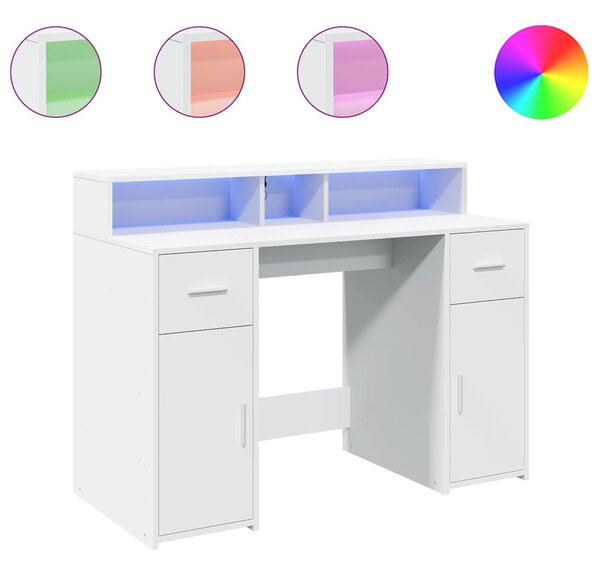 Psací stůl s LED světly bílý 120 x 55 x 91 cm kompozitní dřevo 3309411