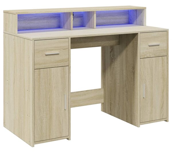 Psací stůl s LED dub sonoma 120 x 55 x 91 cm kompozitní dřevo 3309413