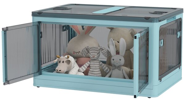 HOMCOM Skládací úložný box s víkem 69L Skládací organizér s koly Plastová krabice s 5stranným přístupem 60x42x34 cm Modrá | Aosom