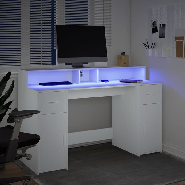Psací stůl s LED světly bílý 140 x 55 x 91 cm kompozitní dřevo 3309420