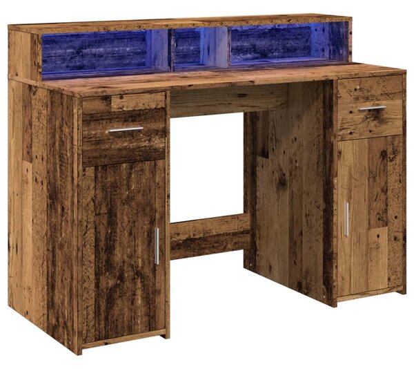 Psací stůl s LED světly old wood 120x55x91 cm kompozitní dřevo 3309418