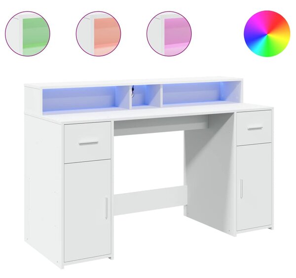 Psací stůl s LED světly bílý 140 x 55 x 91 cm kompozitní dřevo 3309420