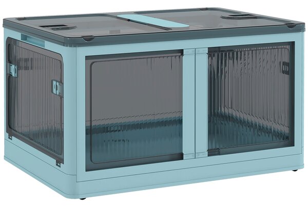 HOMCOM Skládací úložný box s víkem 69L Skládací organizér s koly Plastová krabice s 5stranným přístupem 60x42x34 cm Modrá | Aosom