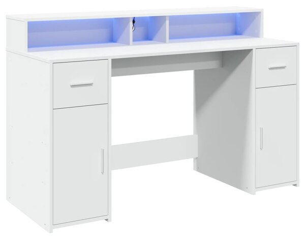Psací stůl s LED světly bílý 140 x 55 x 91 cm kompozitní dřevo 3309420