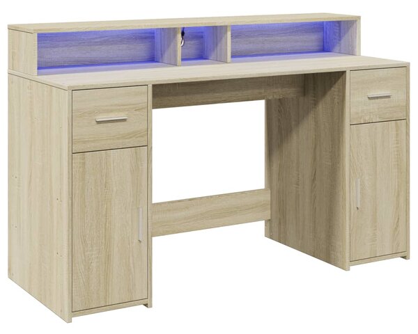 Psací stůl s LED dub sonoma 140 x 55 x 91 cm kompozitní dřevo 3309422