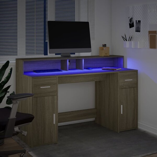 Psací stůl s LED dub sonoma 140 x 55 x 91 cm kompozitní dřevo 3309422