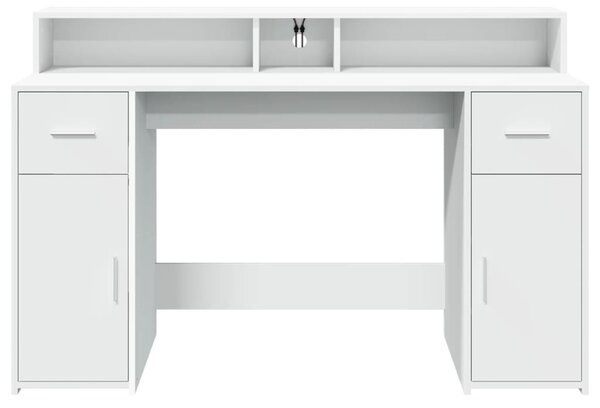 Psací stůl s LED světly bílý 140 x 55 x 91 cm kompozitní dřevo 3309420