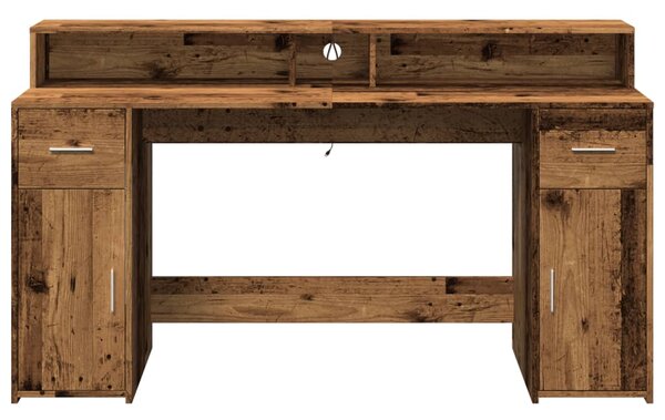 Psací stůl s LED světly old wood 160x55x91 cm kompozitní dřevo 3309436