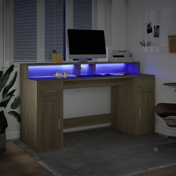 Psací stůl s LED dub sonoma 160 x 55 x 91 cm kompozitní dřevo 3309431